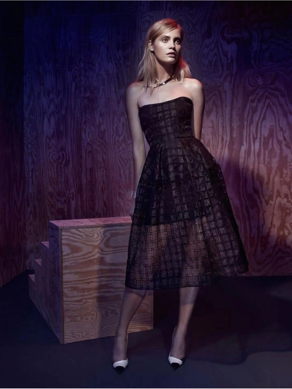 NICHOLAS Black Grid Organza Midi Skirt